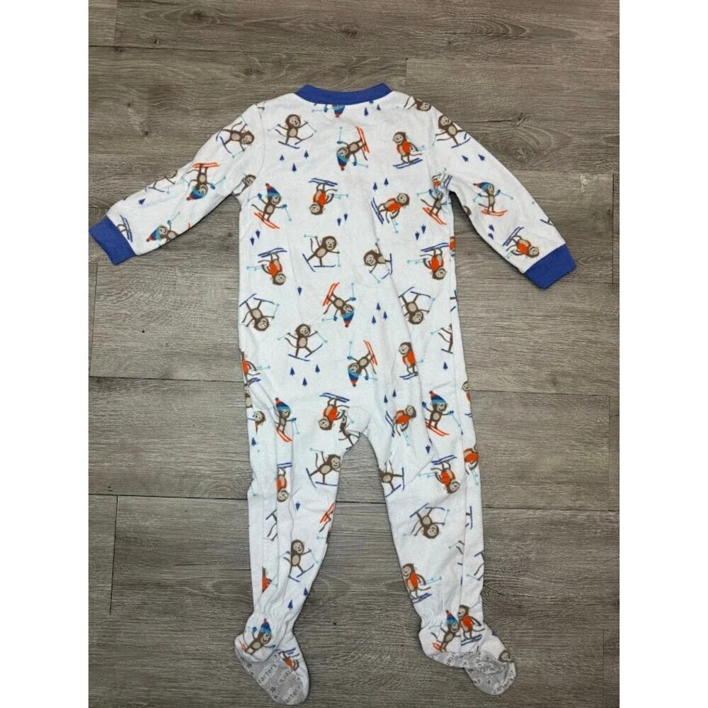 3 Pack Footed Zip Pajama Sleepers 24 Months Red Animal Monkey Bundle